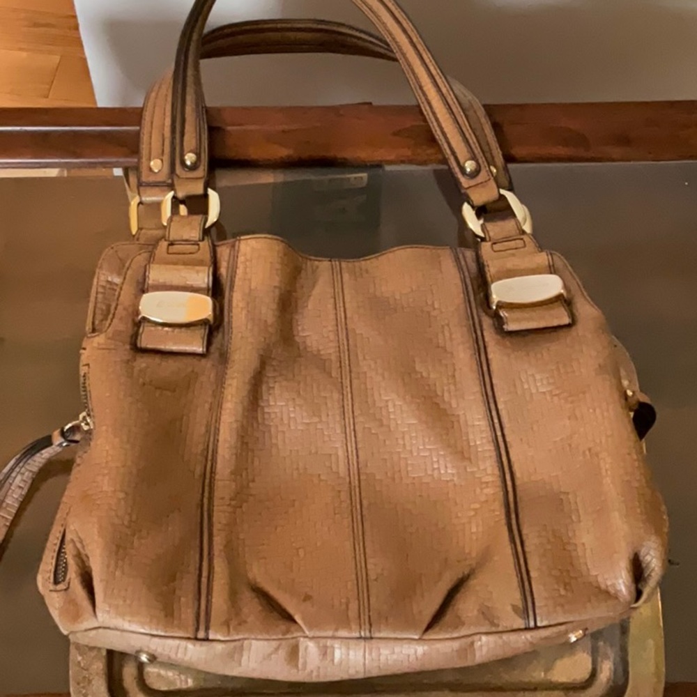B. Makowsky Leather Embossed Weave Hobo Shoulder Handbag